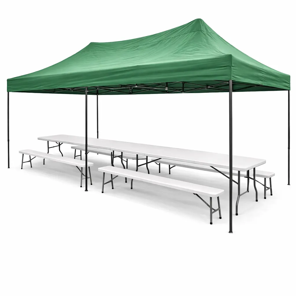 Pack pique-nique (12 personnes) 1 Chapiteau - 2 Tables - 4 Bancs – Pique-Nique et Événement en location à La Réunion 974