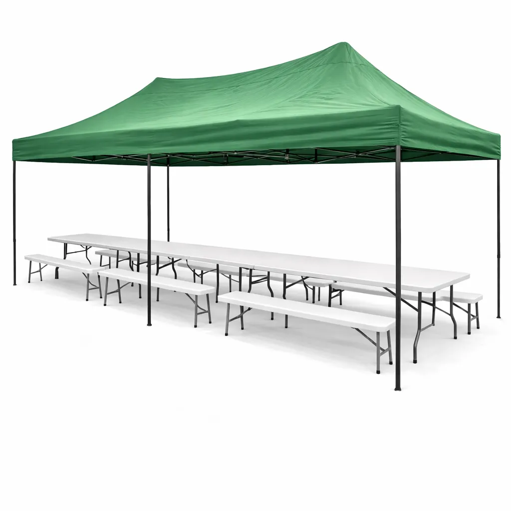 Pack pique-nique (18 personnes) 1 Chapiteau - 3 Tables - 6 Bancs – Pique-Nique et Événement en location à La Réunion 974