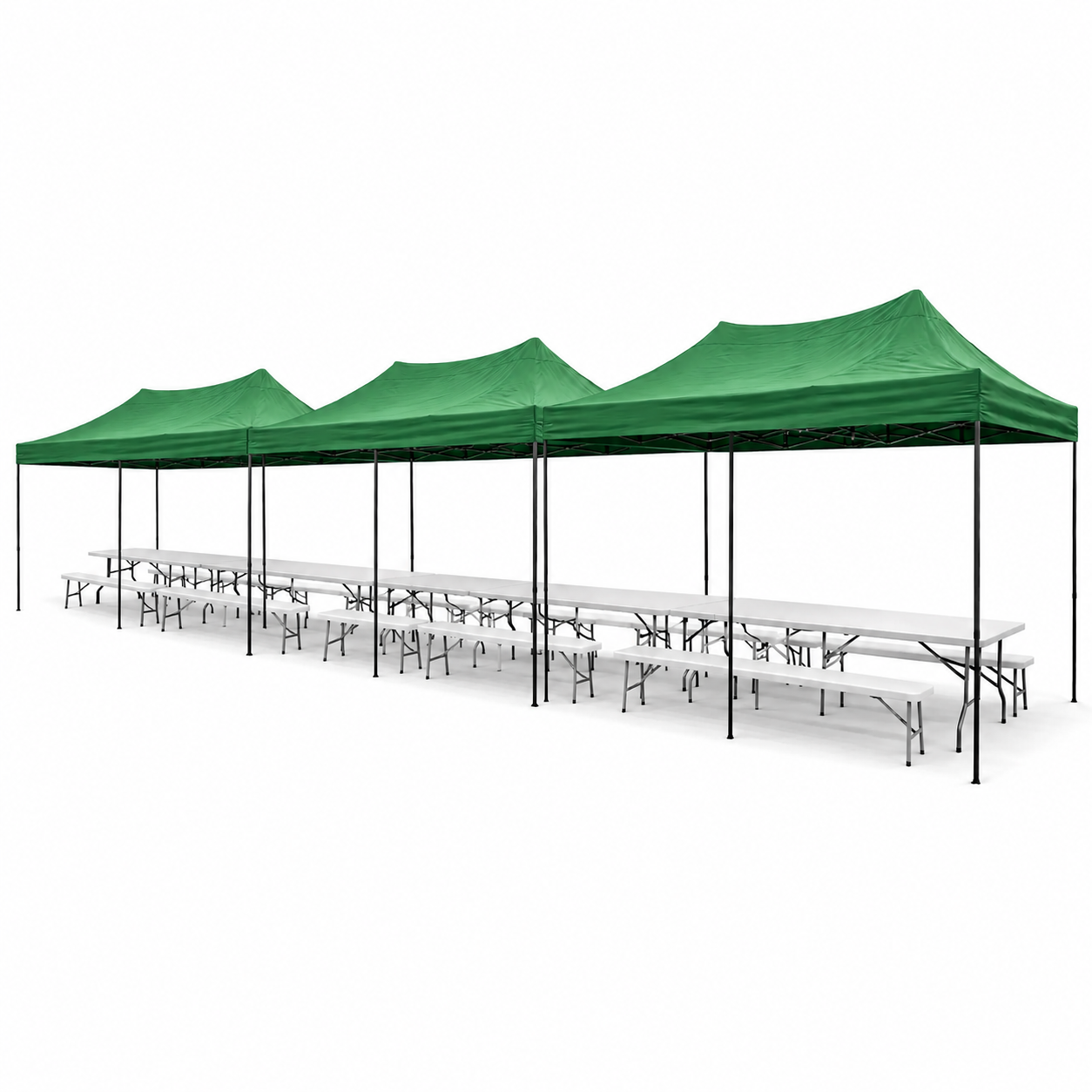 Pack pique-nique (54 personnes) 3 Chapiteaux - 9 Tables - 18 Bancs – Pique-Nique et Événement en location à La Réunion 974